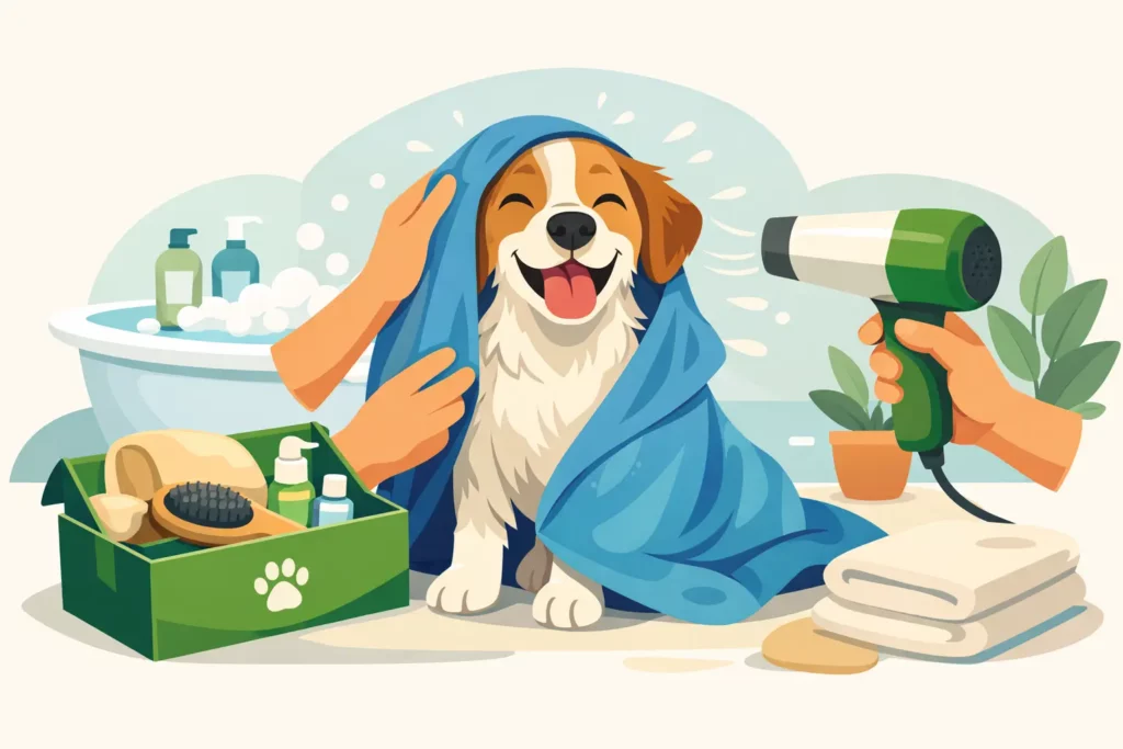 Bien sécher un chien après bain